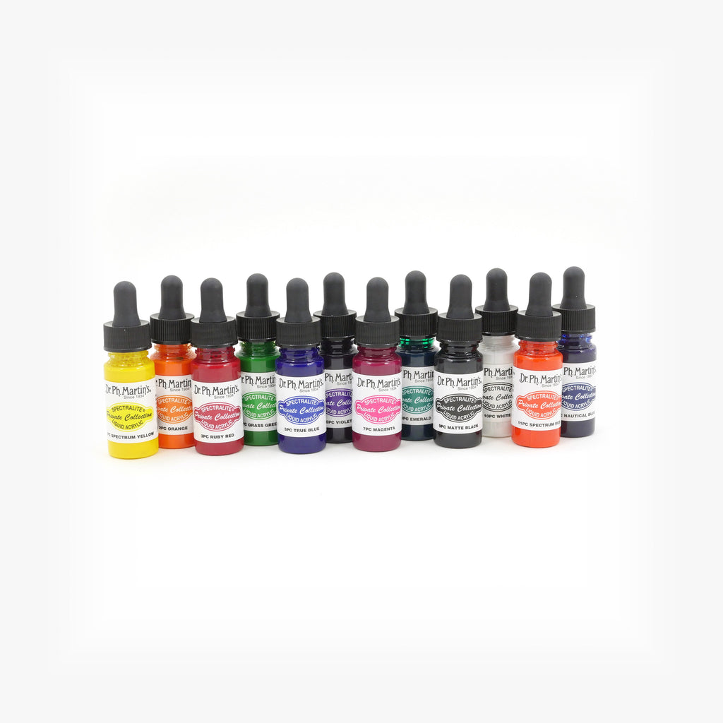 Dr. Ph. Martin's Spectralite Private Collection Liquid Acrylics, 0.5 oz, Set of 12 (Set 1)