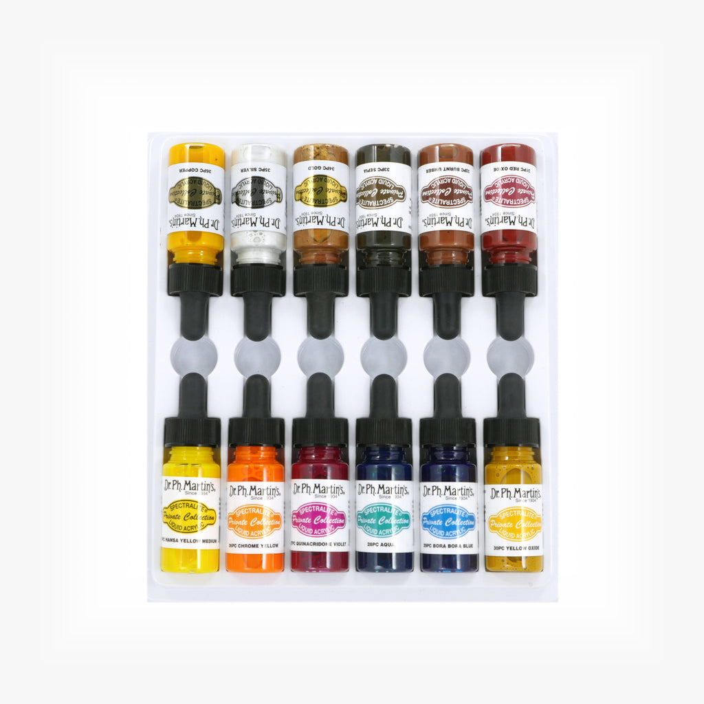 Dr. Ph. Martin's Spectralite Private Collection Liquid Acrylics, 0.5 oz, Set of 12 (Set 3)