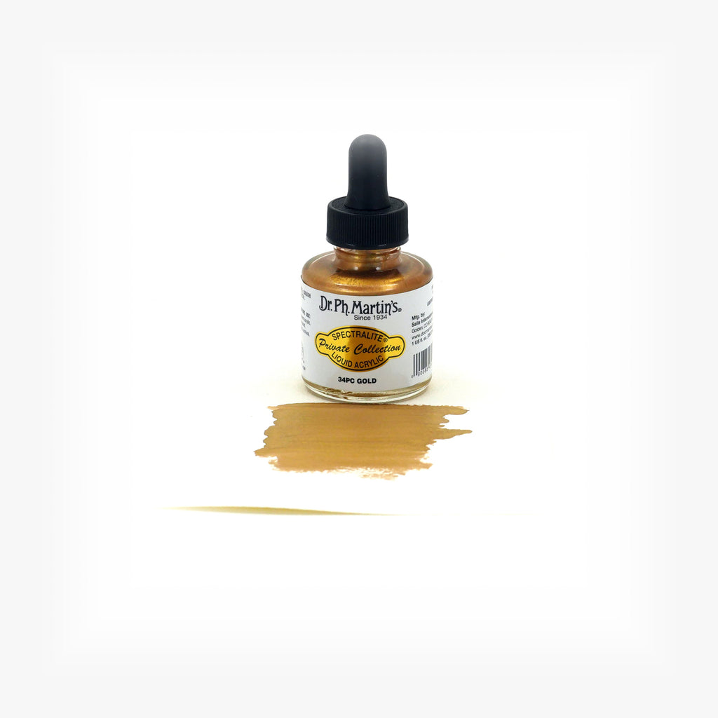Dr. Ph. Martin's Spectralite Private Collection Liquid Acrylics, 1.0 oz, Gold (34PC)