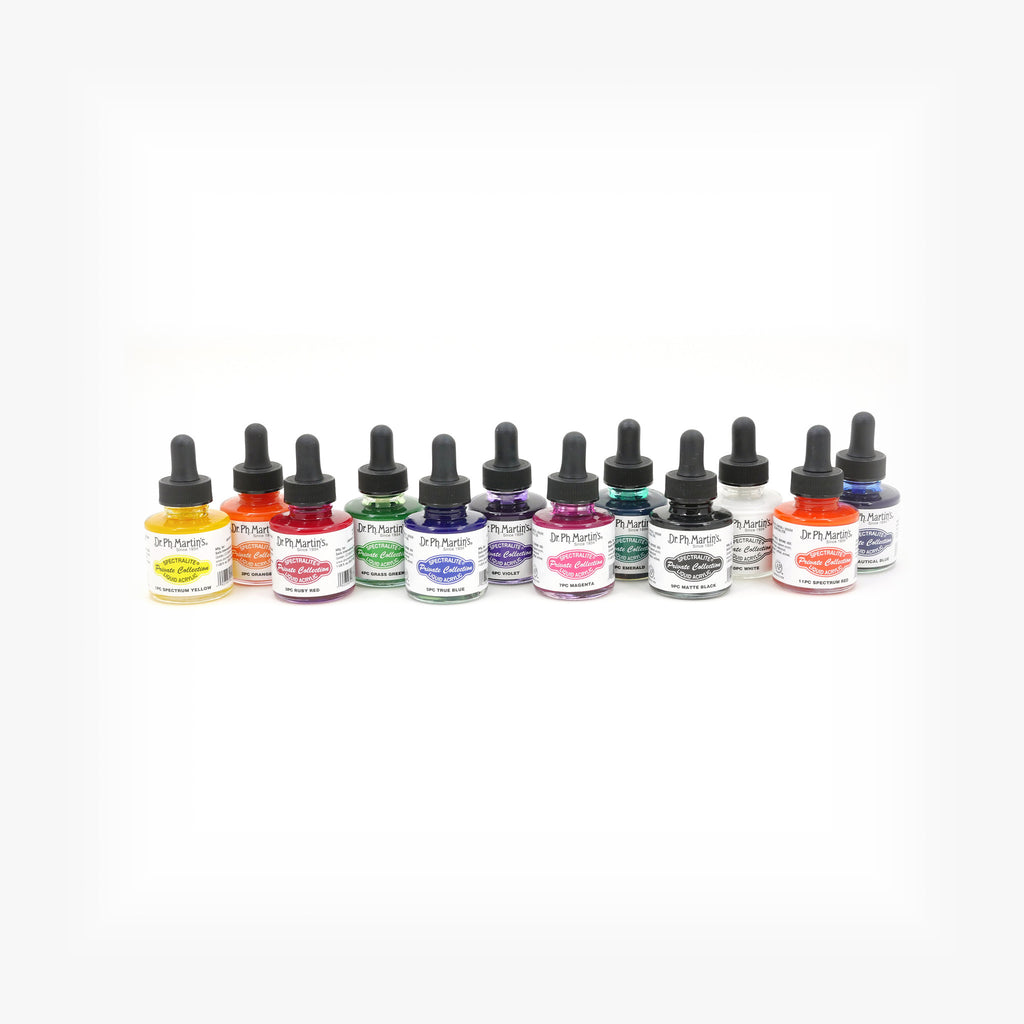 Dr. Ph. Martin's Spectralite Private Collection Liquid Acrylics, 1.0 oz, Set of 12 (Set 1)