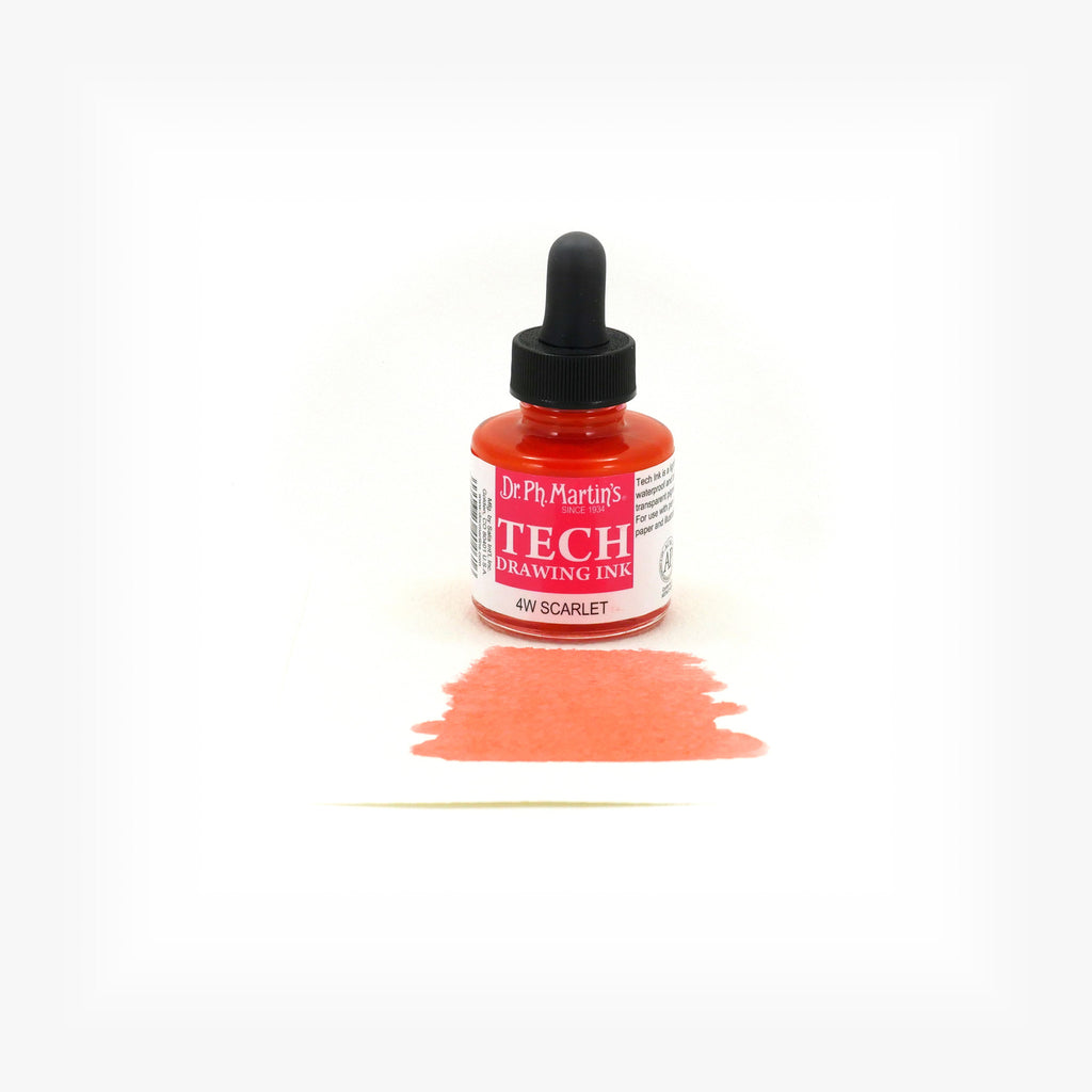 Dr. Ph. Martin's TECH Drawing Ink, 1.0 oz, Scarlet (4W)