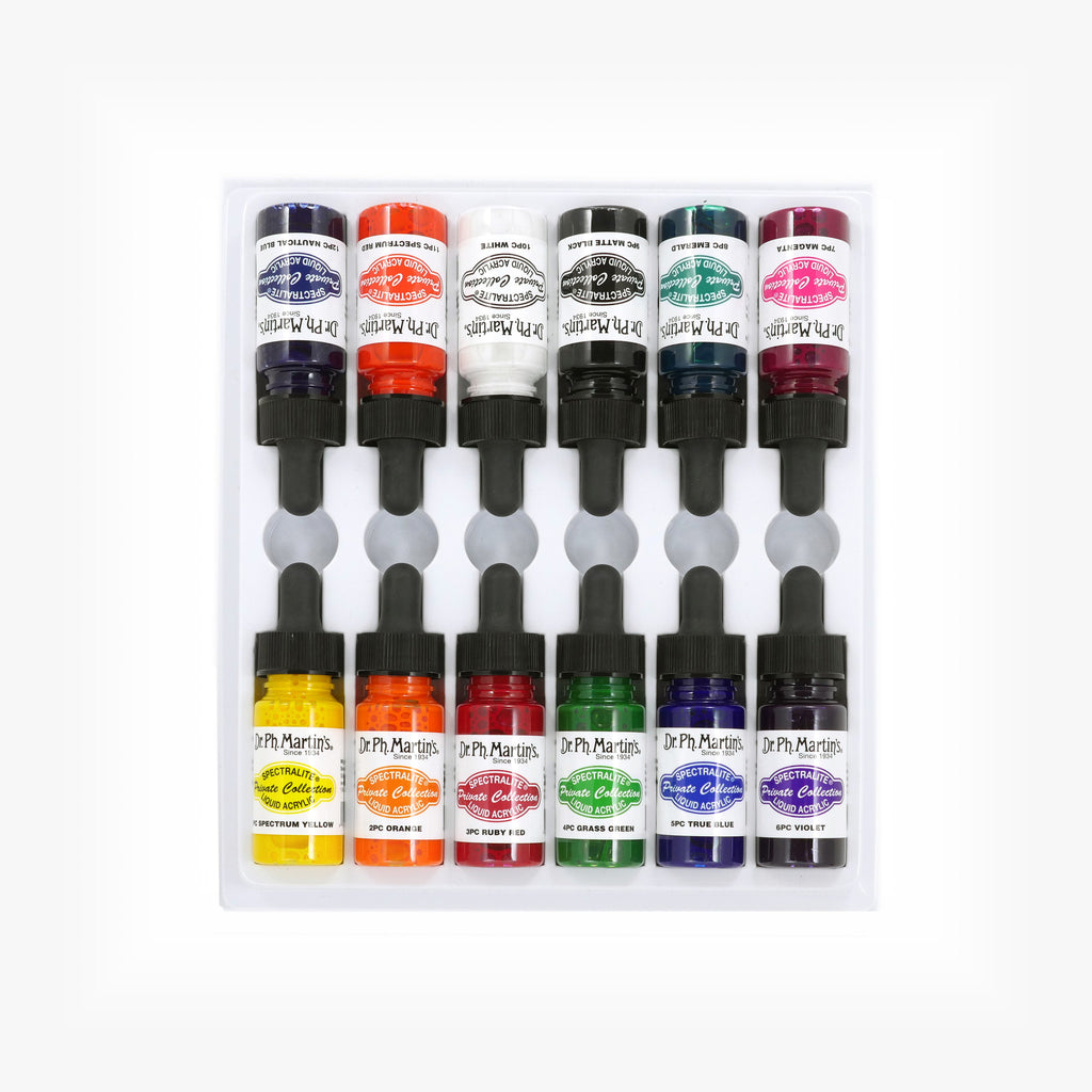 Dr. Ph. Martin's Spectralite Private Collection Liquid Acrylics, 0.5 oz, Set of 12 (Set 1)