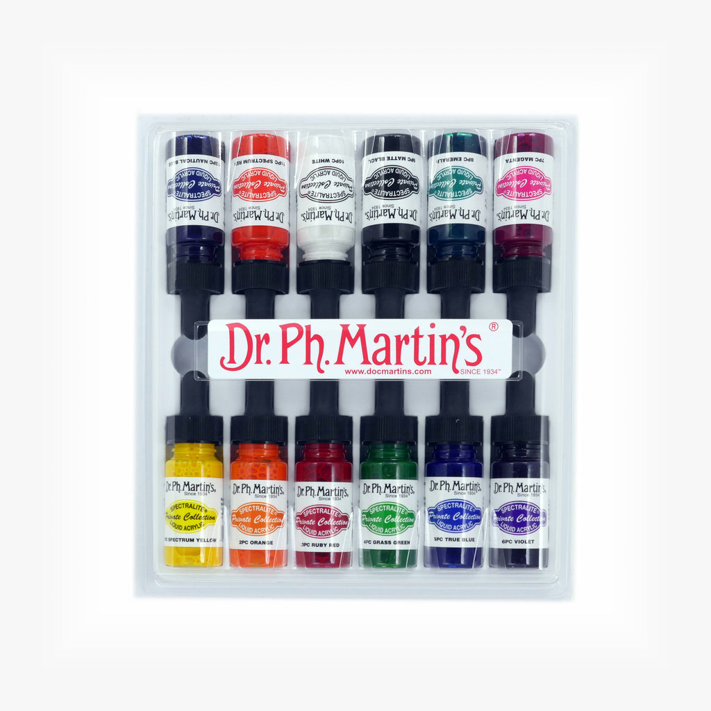 Dr. Ph. Martin's Spectralite Private Collection Liquid Acrylics, 0.5 oz, Set of 12 (Set 1)