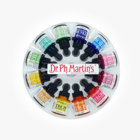 Dr. Ph. Martin's TECH Drawing Ink, 1.0 oz, Set of 12 (Set 1)